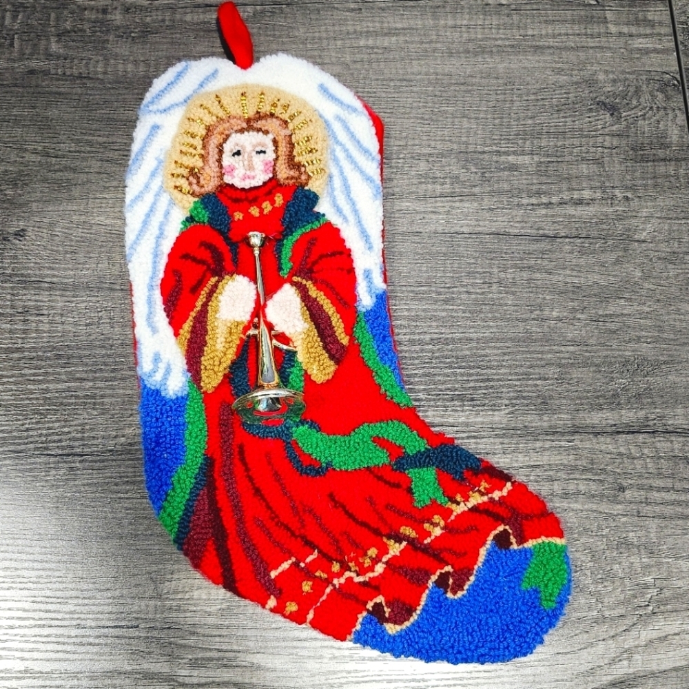 World Bazaar Hooked Yarn 3D Angel With Golden Horn Christmas Stocking